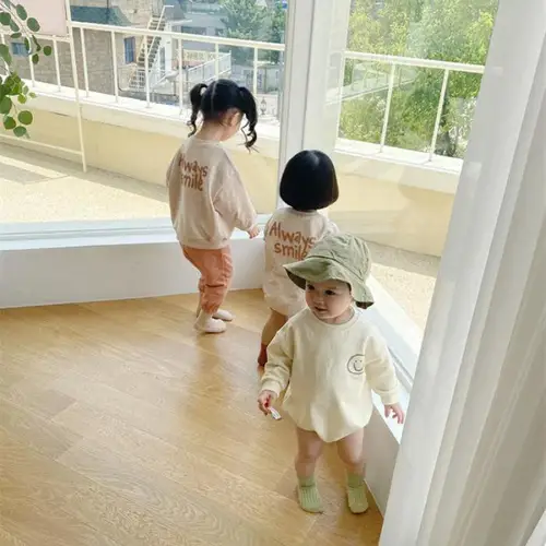 스마일 레터 프린트 아기 여아 긴 소매 의류 세트, 유아 스웨트 셔츠 및 캐주얼 바지, 2 피스 정장, 0-24m, 새로운 패션 4