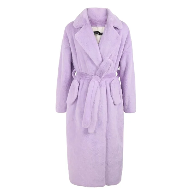 

Women's Faux Fur Coat Light Purple Long Lapel Belt Bathrobe Style Faux Mink Coat Women