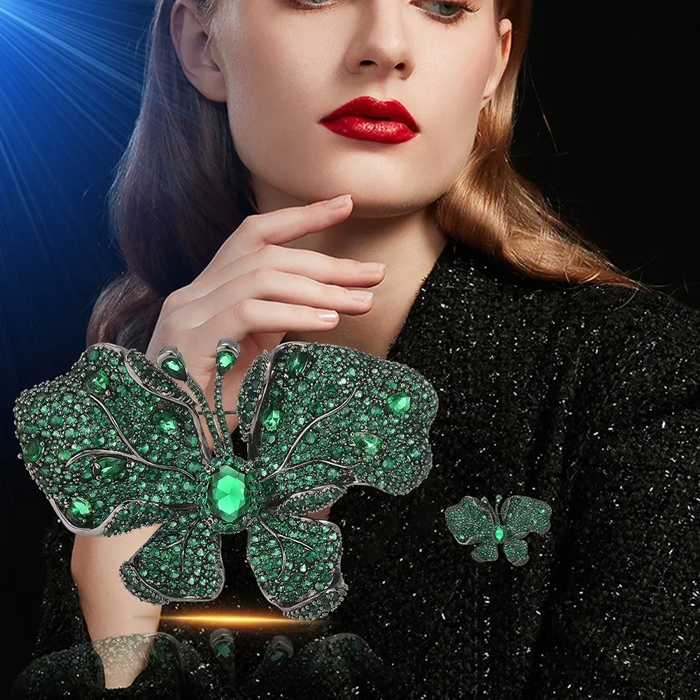 Women Brooches Butterfly Green Crystal Color Fashion Jewely Men Beauty Girl Pins Hot Sale Party Gifts for Man Wholesale