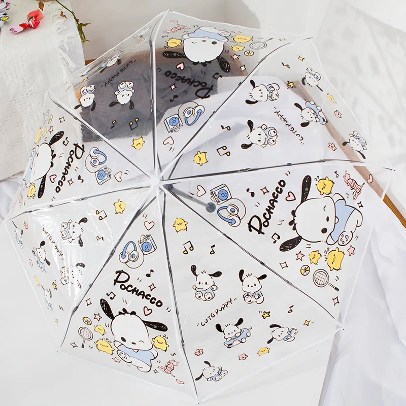 

Sanrio Transparent Umbrella Cartoon Fully Automatic Umbrella Cute Kuromi Umbrella Self-opening and Folding Tri-fold Umbrella