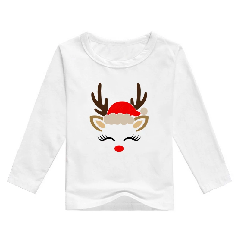 

Kids Christmas Long Sleeve Bottoming Shirt Personalised Boys/Girls Deer Face Print Xmas Party Clothing Child Casual Tops