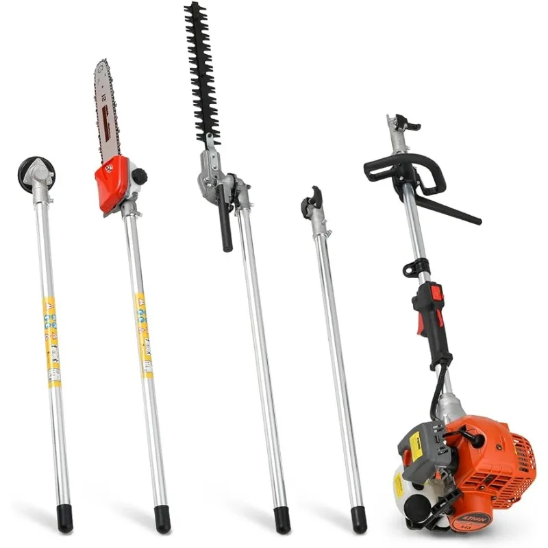

Gas Powered Hedge Trimmer 41.5cc 5 in 1 Multi Functional Garden Trimming Tools Gas Weed Eater Long Reach Pole Saw for Tree