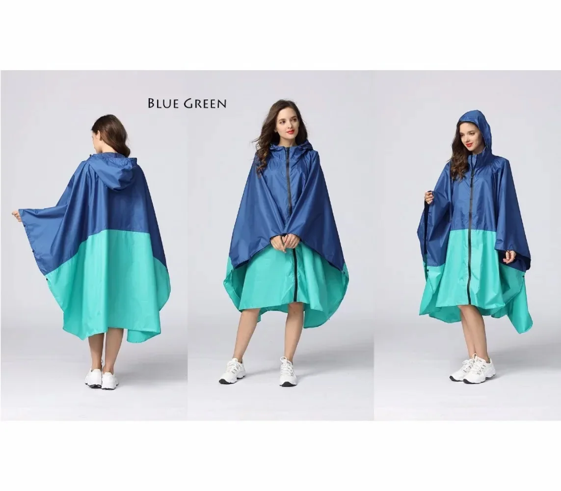 Women's Fashion Waterproof Rainwear Poncho Coloful Raincoat with Hood and Zipper Outdoor Hiking Camping Cloak Rain Coat raincoat poncho