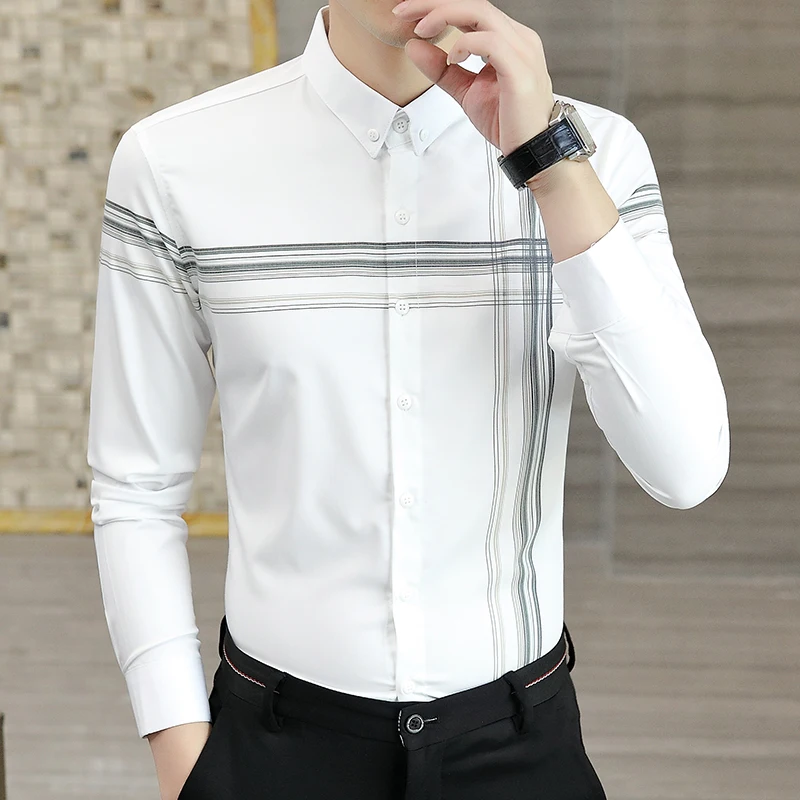 

Fashion Trend Striped Print Men Clothing Luxury Long Sleeved Shirt Autumn Quality Soft Comfortable Anti-Wrinkle Camisa Masculina