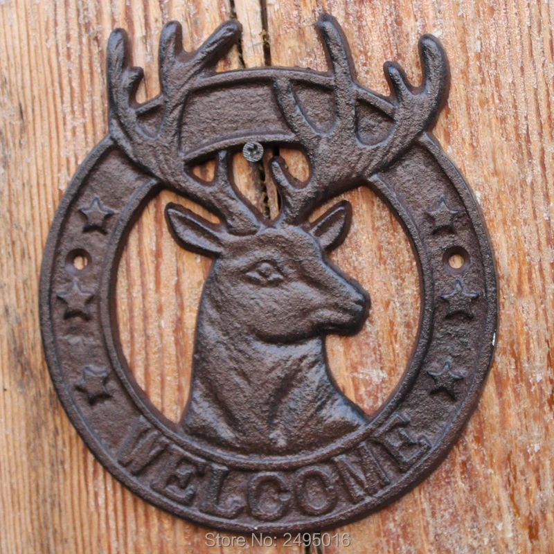 

Cast Iron Antique Style deer WELCOME Plaque Garden Sign Wall decor