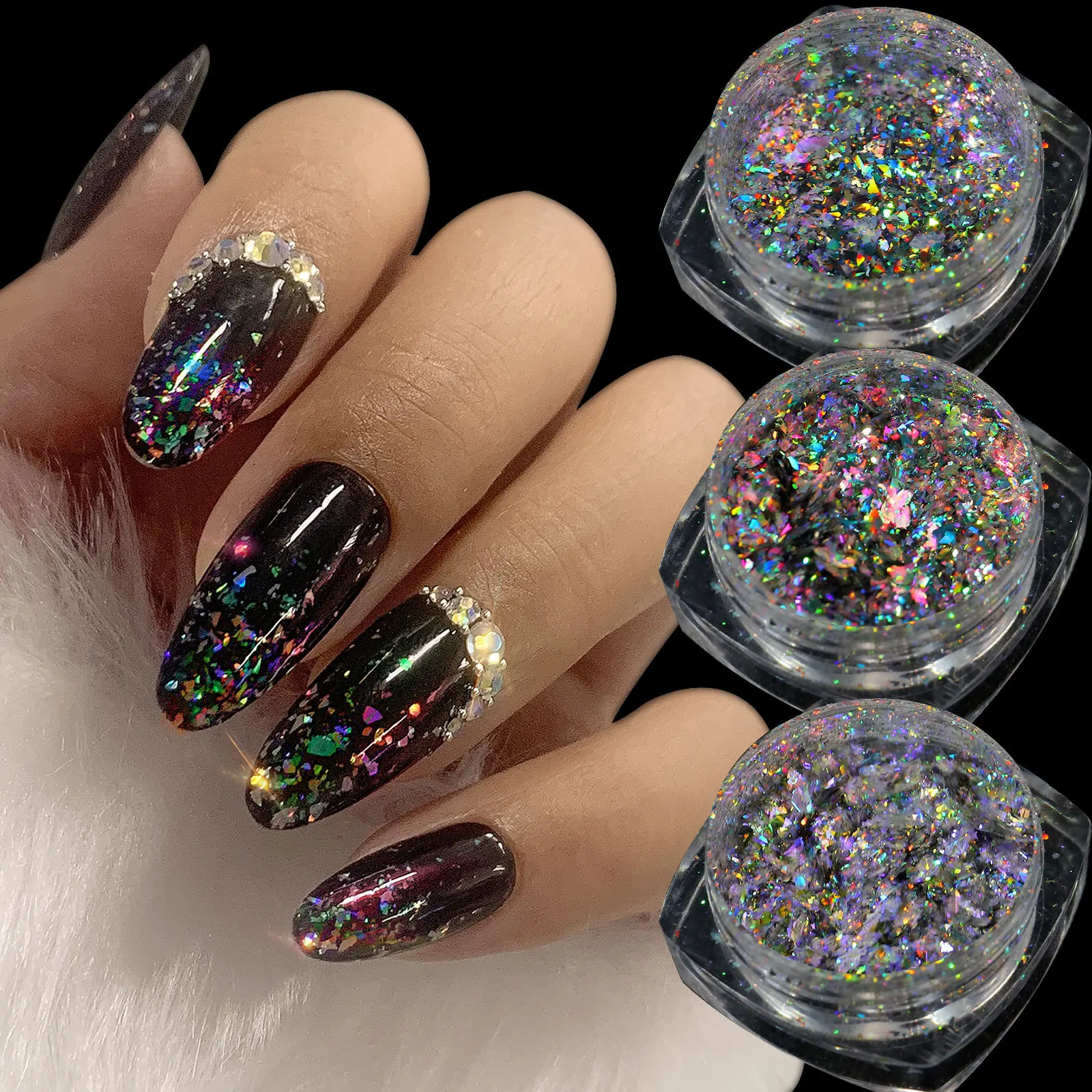 

1Box Holographic Chameleon Nail Glitter Shimmer Eyeshadow Sequins Laser Irregular Opal Powder Chrome Pigment Gel Polishing Decor