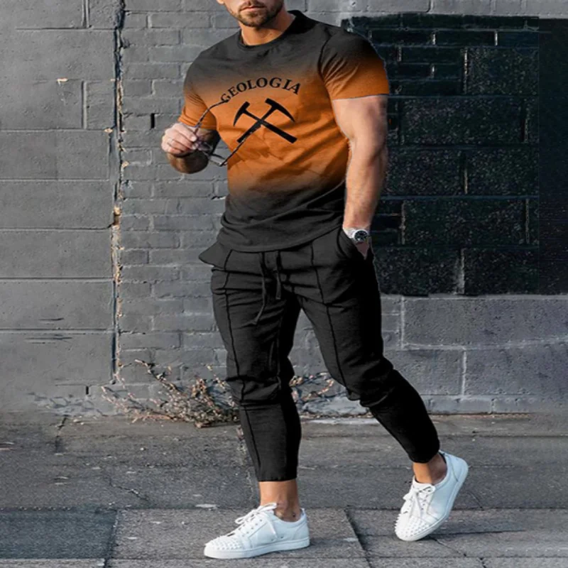 Summer Sportwear Suit Short Sleeve T Shirt Long Pants 2 Piece Sets Men Tracksuit 3D Printed Casual Trend Oversized Male Clothes