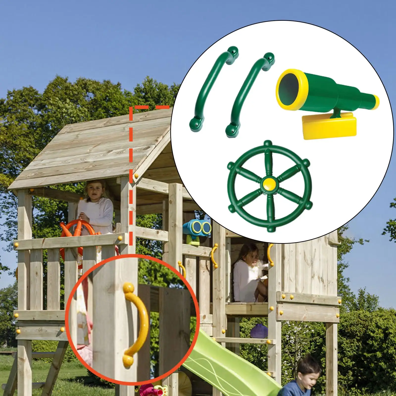 4x Playground Equipment Set Active Outdoor Play Kids Pirate Telescope Steering Wheel & Safety Handle Bars for Gym Boys & Girls 3