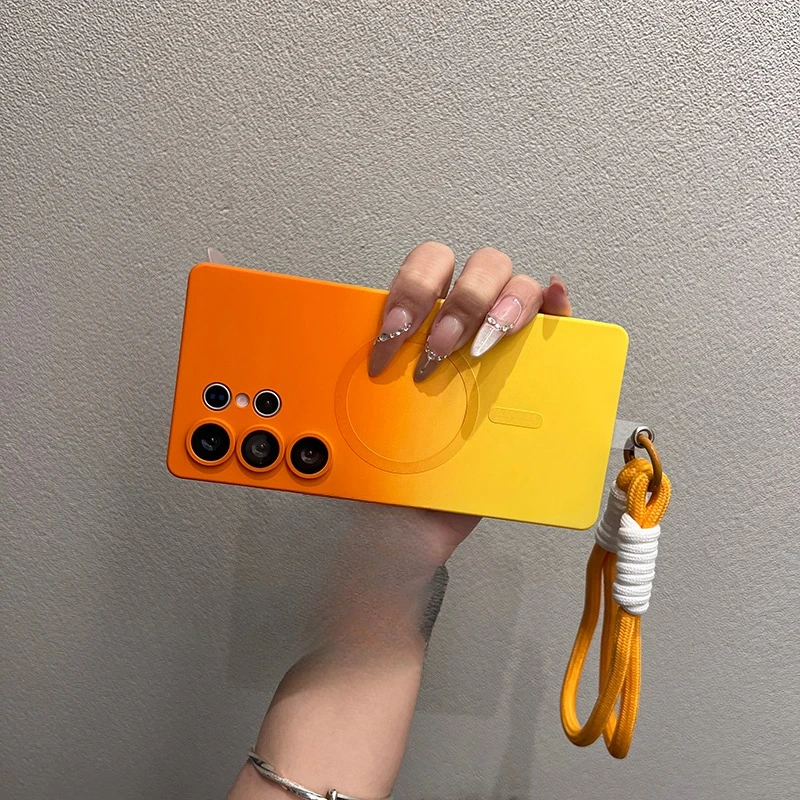 Luxury Gradient Color MagSafe Liquid Silicone Hand Chain Case Cover