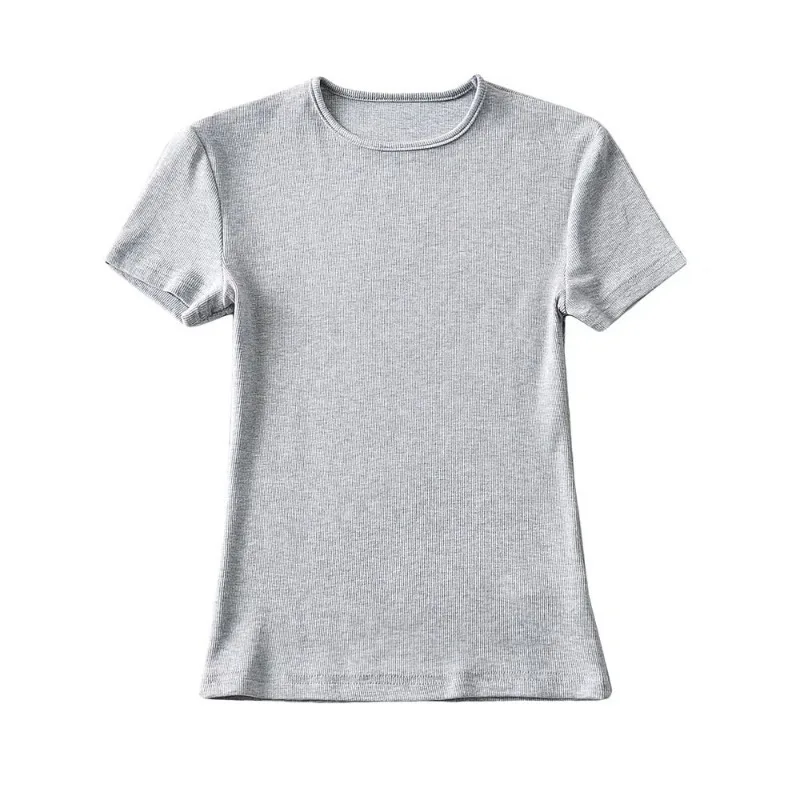 Повсякденна літня жіноча вузька футболка з коротким рукавом і круглим вирізом, базова однотонна футболка з короткими рукавами