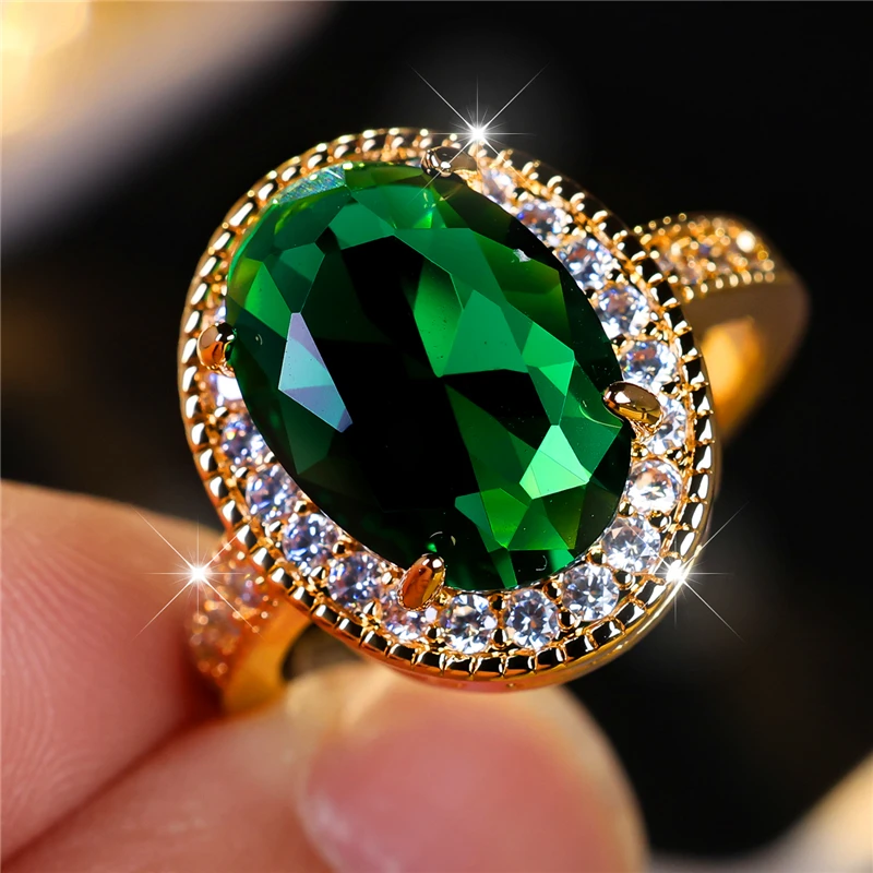 Cute Female Big Oval Green Zircon Stone Engagement Ring Vintage Gold Color Wedding Jewelry Women wedding rings,womens ring,jewelry rings,ring jewelry