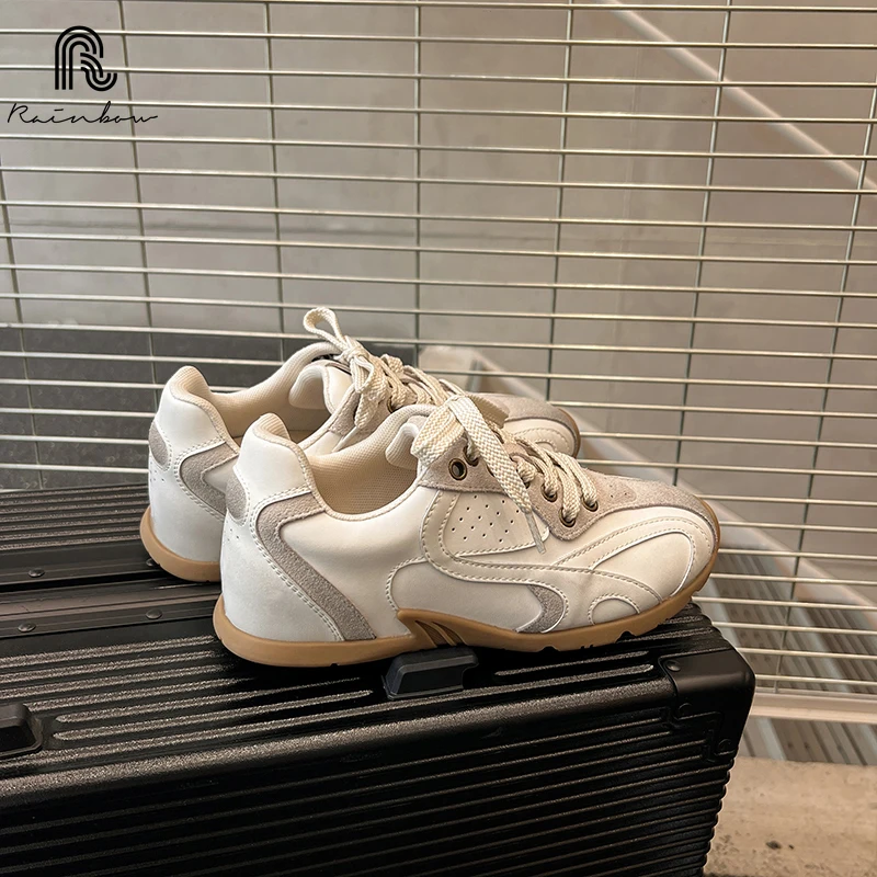 RAINBOW Size 35-40 Women Flats Sneakers Real Leather Casual Breath Tennis Shoes Low Heels 2025 Vintage Daily Athletic Dress 6