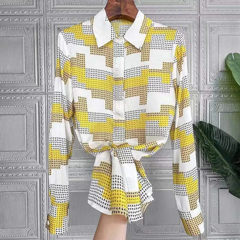 FANIECES S-3XL 빈티지 프린트 여성 블라우스 활주로 바로크 우아한 오피스 숙녀 긴 소매 셔츠 탑 Blusas De Mujer Блуз