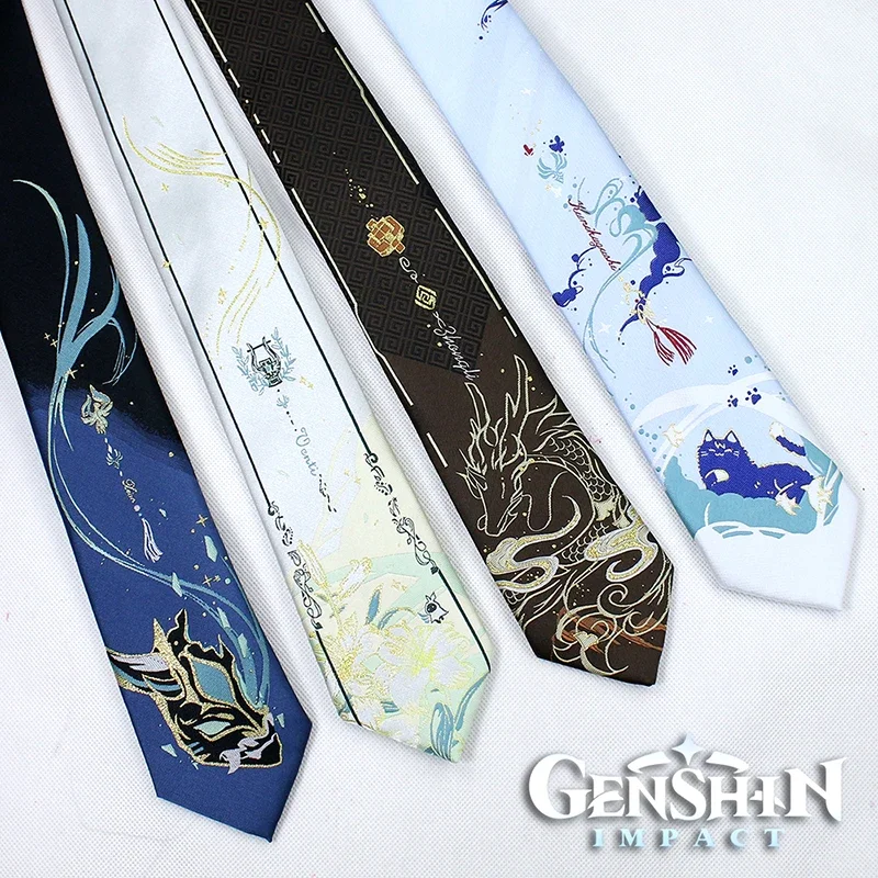 Genshin Impact Xiao Zhongli Wanderer Scaramouche Cosplay Original JK Tie Necktie Accessories Christmas Party Props Unisex anime necktie accessories