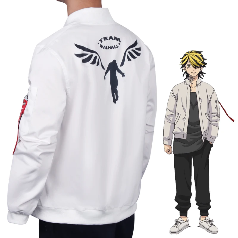 

Kazutora Hanemiya CosplayTokyo Revengers Costumes White Coat Valhalla Uniform Baseball Jackets Mikey Draken Halloween Gift