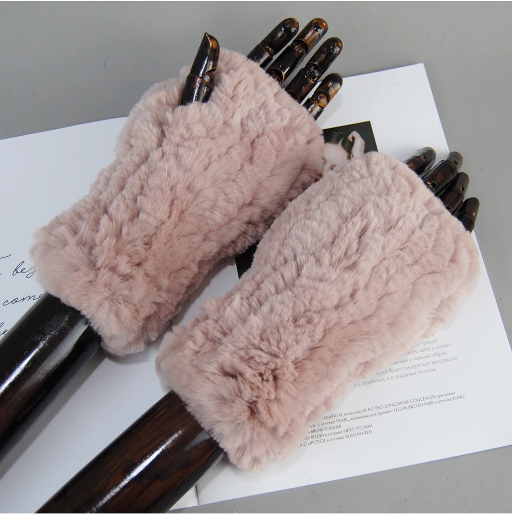 Hot Sale Winter Women Natural Real Rex Rabbit Fur Gloves Good Elastic Knitted Rabbit Fur Mittens Lady Real Rex Rabbit Fur Gloves