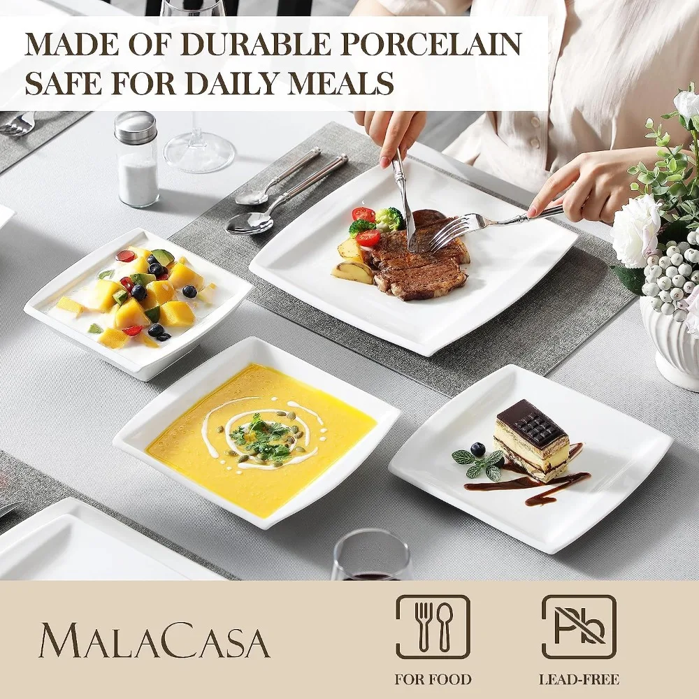 MALACASA, Series Blance, 60-Piece Porcelain Dinnerware Set, Ivory