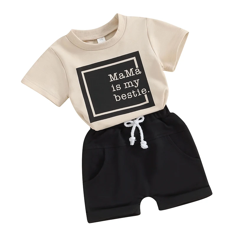 

Toddler Baby Boy Summer Outfit Mama Is My Bestie Short Sleeve T Shirt Elastic Shorts Set Cute Infant Newborn Clothes