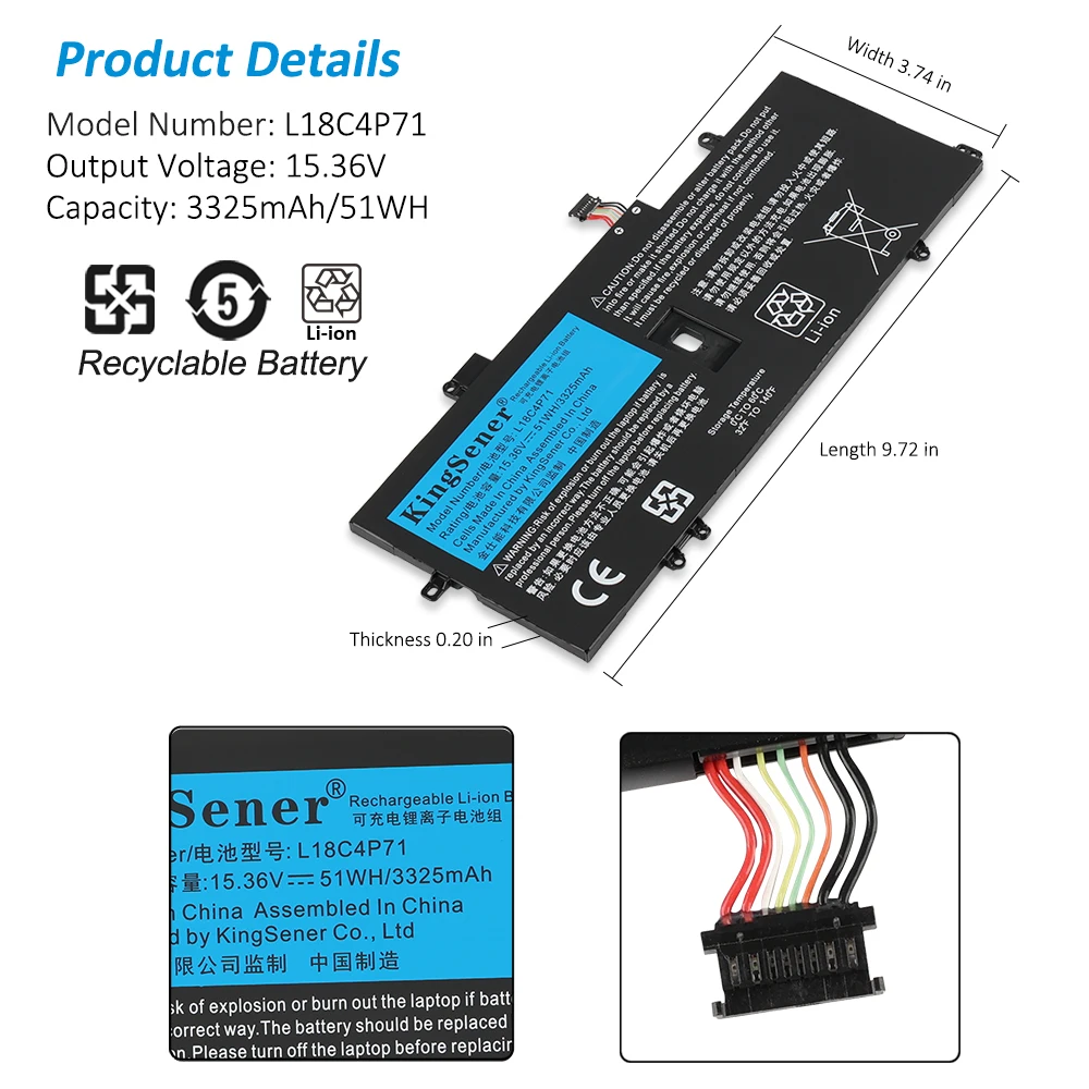 Kingsener L18m4p72 L18c4p71 Bateria para Lenovo Thinkpad x1 Carbono 7th2023 2023 Séries L18l4p71 Skb10k97642 02dl004 02dl005 - Imagem 4