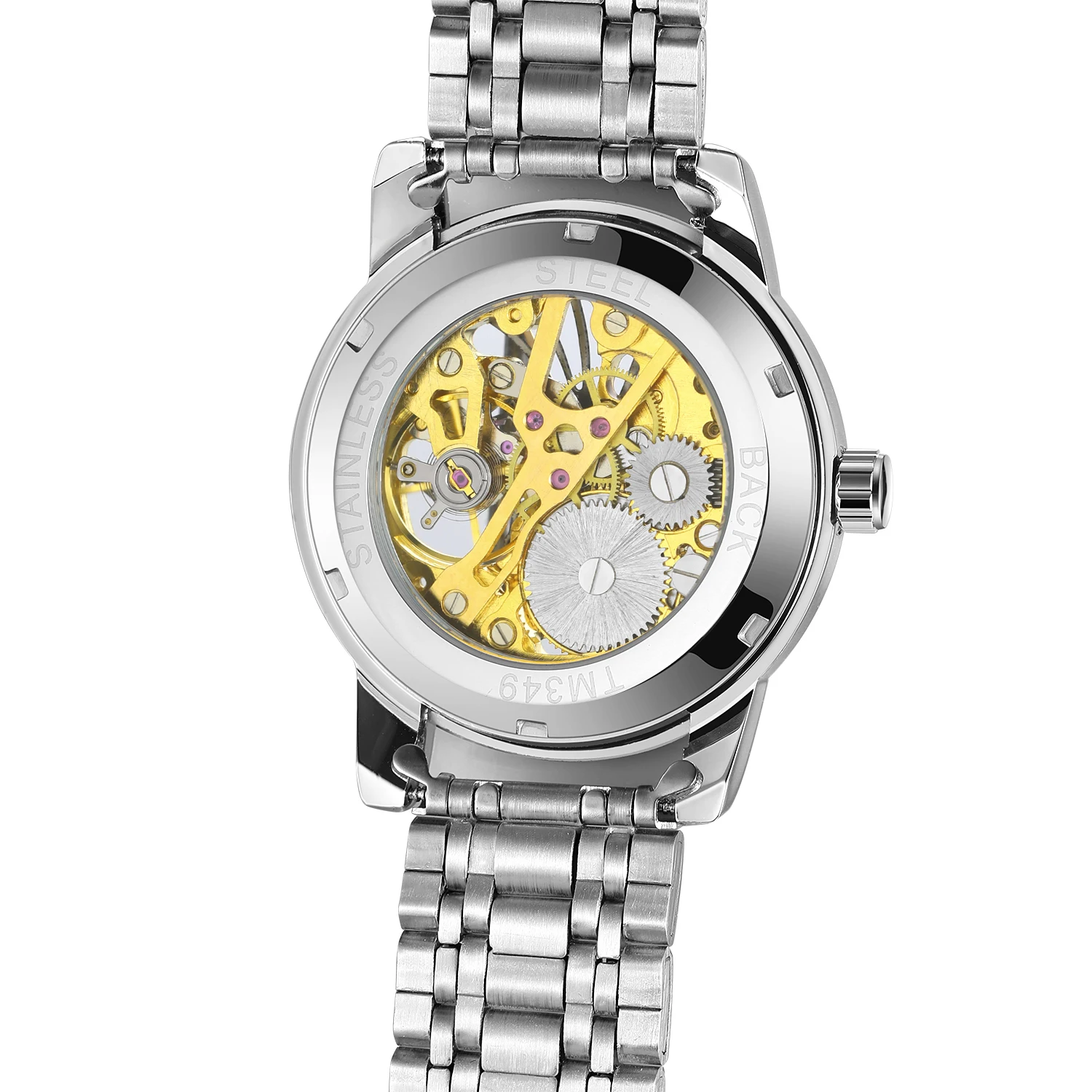 2024 WINNER Roman scale Skeleton Mechanical Wristwatch Retro Luminous Hands Luxury Brand Gold Cool Men Watches Stainless Steel