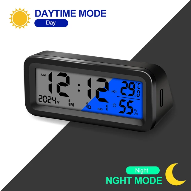Solar Car Digital Clock Date Week Temperature Humidity LCD Backlit Display for Dashboard Car Clock Automobiles Internal Stick-On 2