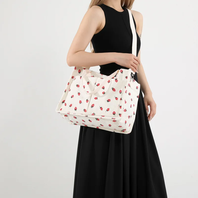 New Style Fruit Strawberry Print Large Capacity Multi Pocket Tote Bag Single Piece Shoulder Bag Handbag