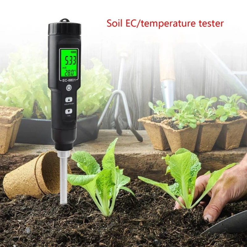 

Soil Tester EC Temperature Digital Soil Test Probe Meter with Backlight Screen Portable Soil Salinity Tester Measurement