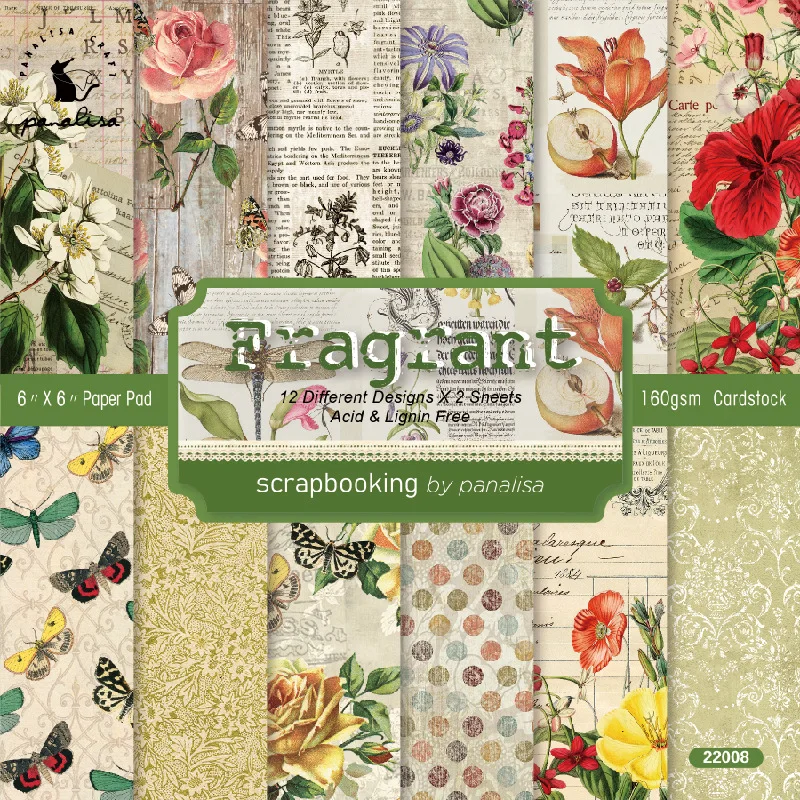 12 Sheet 6" Vintage Floral Scrapbook Paper Pad Handmade Craft Paper