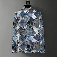 Chemise à manches longues pour homme, style européen et américain, luxe léger, imprimé géométrique, décontractée, pour le travail et les déplacements. 1