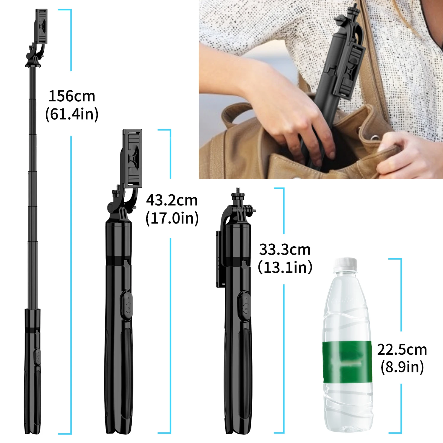 Selfieshow Q06 강화 알루미늄 합금 라이브 블루투스 삼각대, 셀카봉 휴대용 삼각대 스탠드 안정기, 휴대폰 삼각대