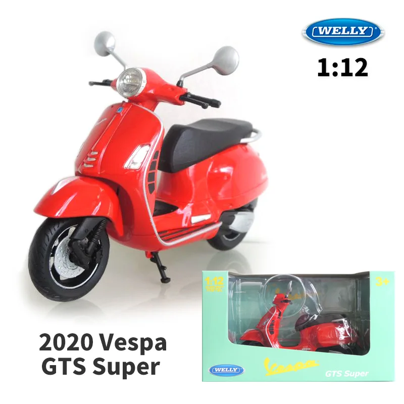 

WELLY Diecast 1:12 Motorcycle Toy Vespa GTS Super 2020 Simulator Bike Alloy Model Car Metal Toys For Children Gift Collection