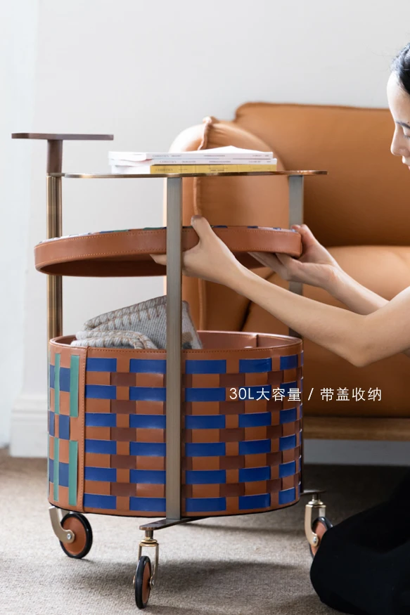 

LMM Stainless Steel Double-Layer Trolley Coffee Table Movable Side Table Rack Storage Basket