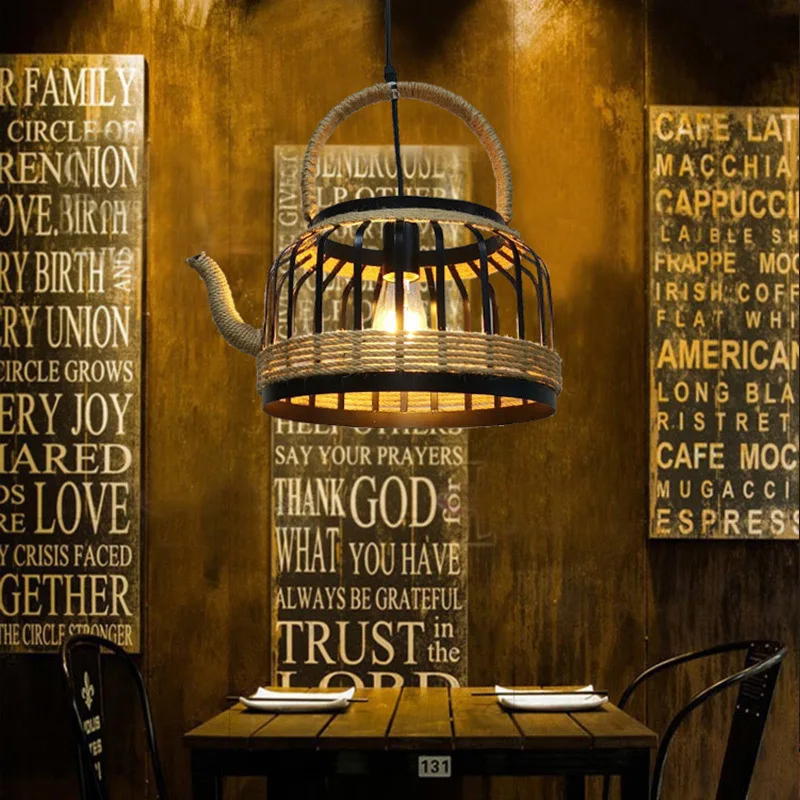 

Hemp Retro Chandelier Industrial Wind Lamp LED New Pendant Light Chandelier Dining Room Kitchen Hanging Lighting Decor Fixtures