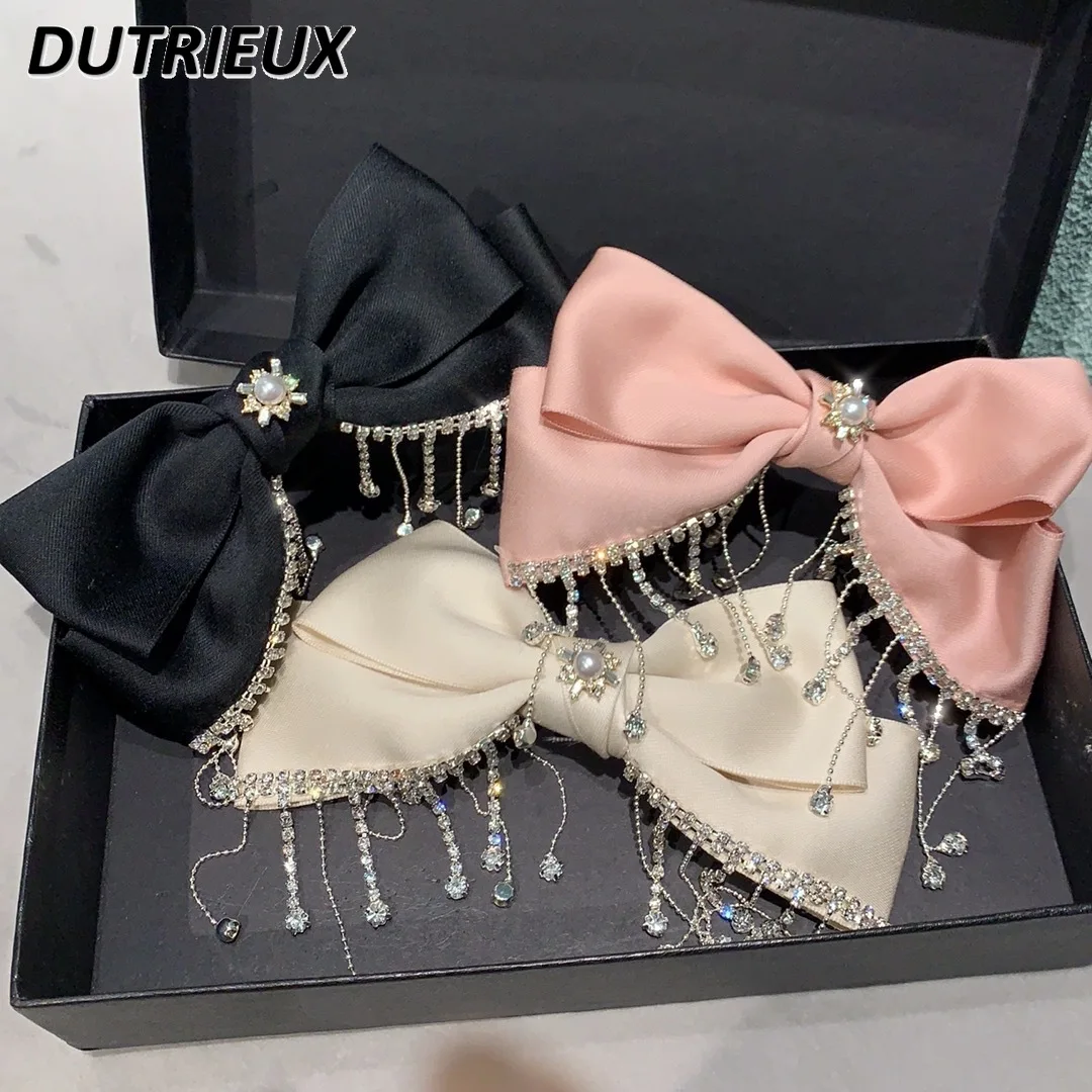 

Super Fairy Pink Bow Barrettes Lolita All-Matching Tassel Premium Hair Accessories Top Clips Sweet Elegance Kawaii Hairpin Clip