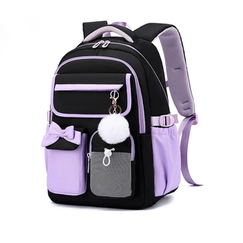 2026 new  Large capacity nylon school backpack for girls Fashion bow candy colored school bag bookbags Teenage travel backpack 1