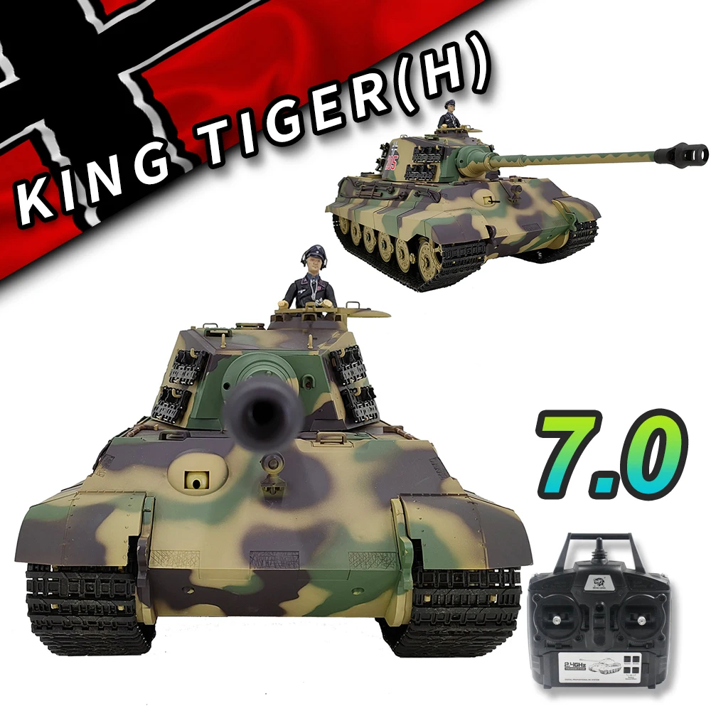 3888A  Remote Control Tank German King Tiger RC Battle War Military Vehicle Truck Car with Metal Steel Wave Box Smoke Shooting 6