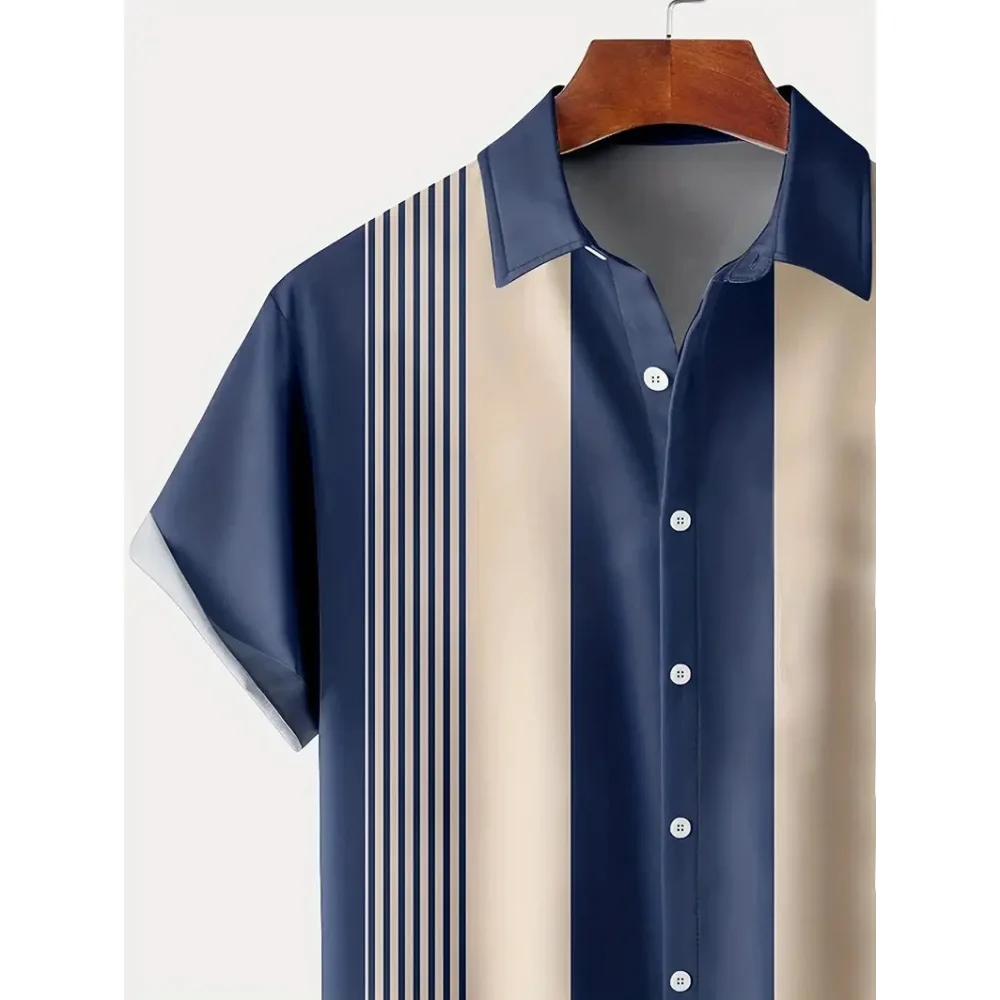 Striped Color Lapel Shirt Fashion Casual Outdoor Designer T Shirt Street Party Men's Quality Button T Shirt Short Sleeve 2024 3