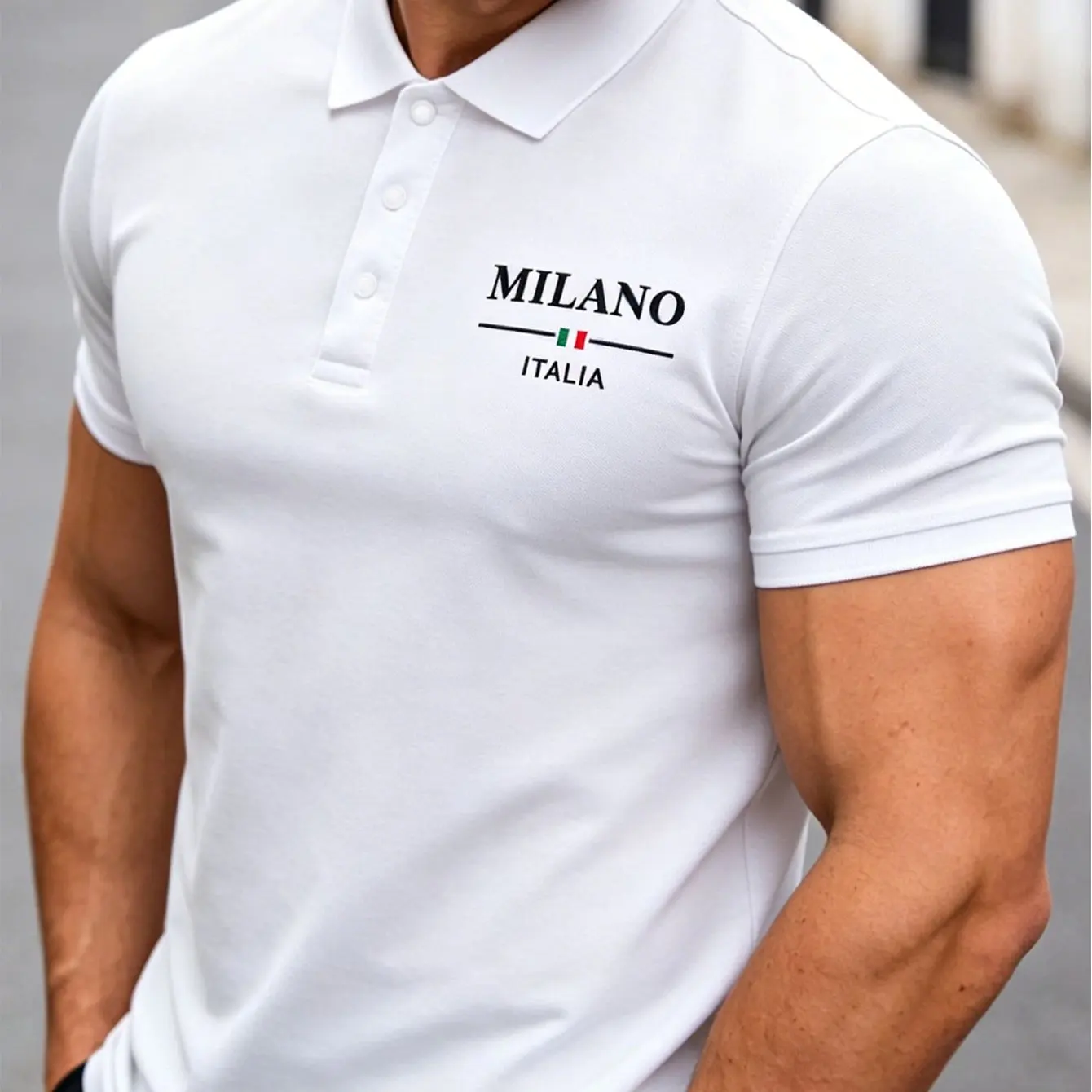 Polo da uomo estive con stampe MILANO alla moda, eleganti e adatte per uscite, eventi aziendali e regali per uomo
