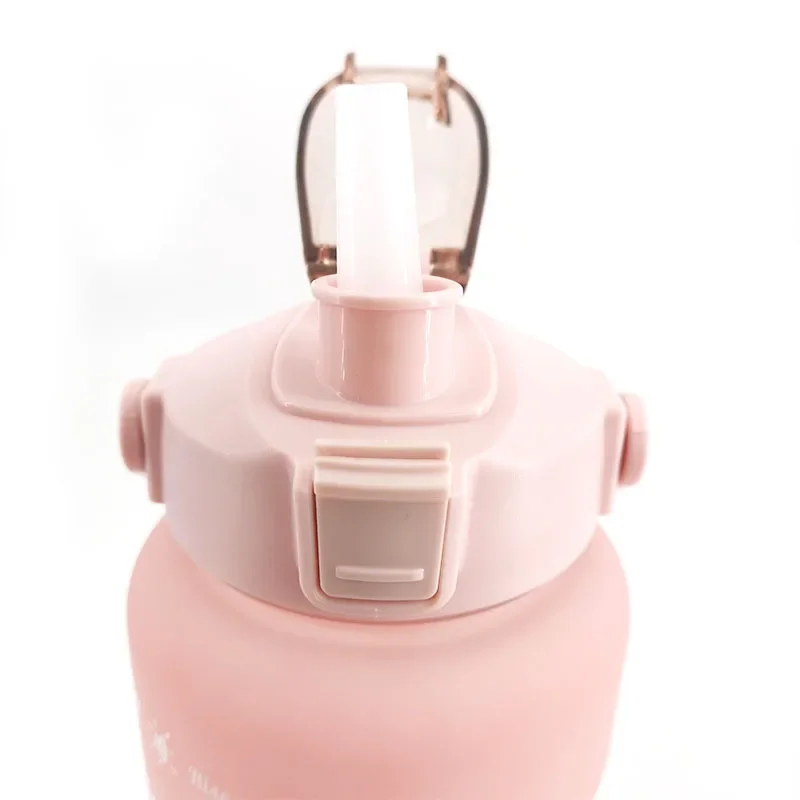 2L Large Capacity Water Bottle Straw Cup High Temperature Plastic Water Cup Time Scale Frosted Outdoor Sports Student Couple