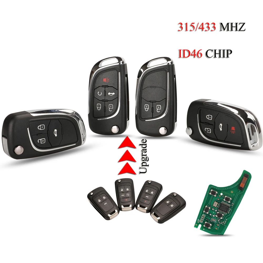 

jingyuqin 10PCS/Lot Upgrade Flip Remote Car Key For Chevrolet Aveo Camaro Cruze Malibu Orlando 315Mhz/433Mhz ID46 Chip