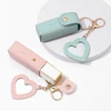 Portable Leather Lipstick Bag Makeup Pouch Lip Balm Bag Keychain Holder Lipsticks Protective Cover With Mirror 4