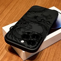 Dragon Pattern Black Silicone Phone Case - Stylish & Protective Cover - iPhone 15 Plus (1)