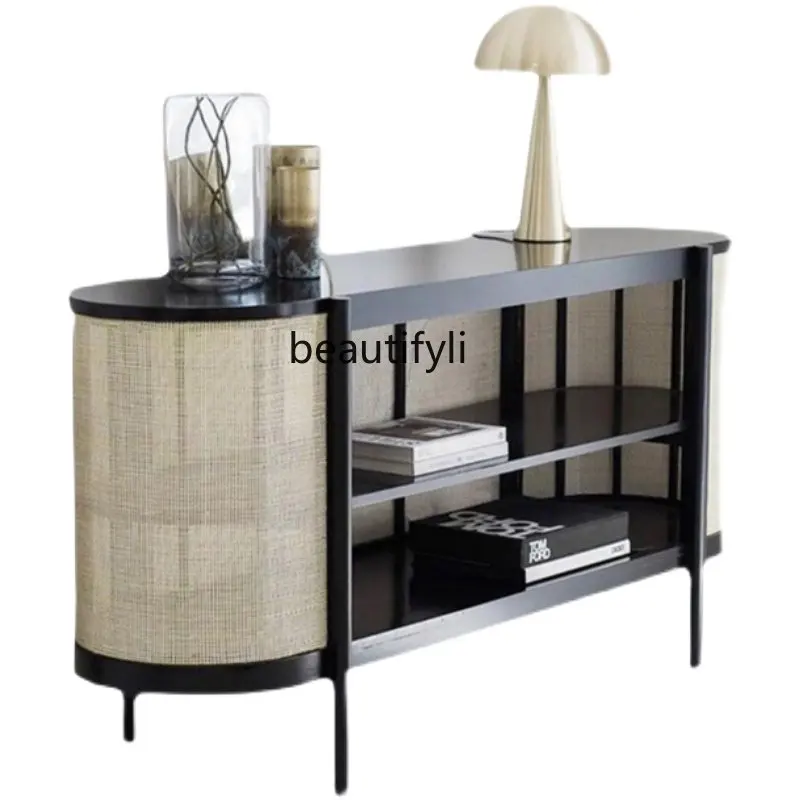 

Solid Wood Rattan Sideboard Cabinet Retro Domestic Tea Cabinet Entrance Cabinet Living Room Storage Cabinet