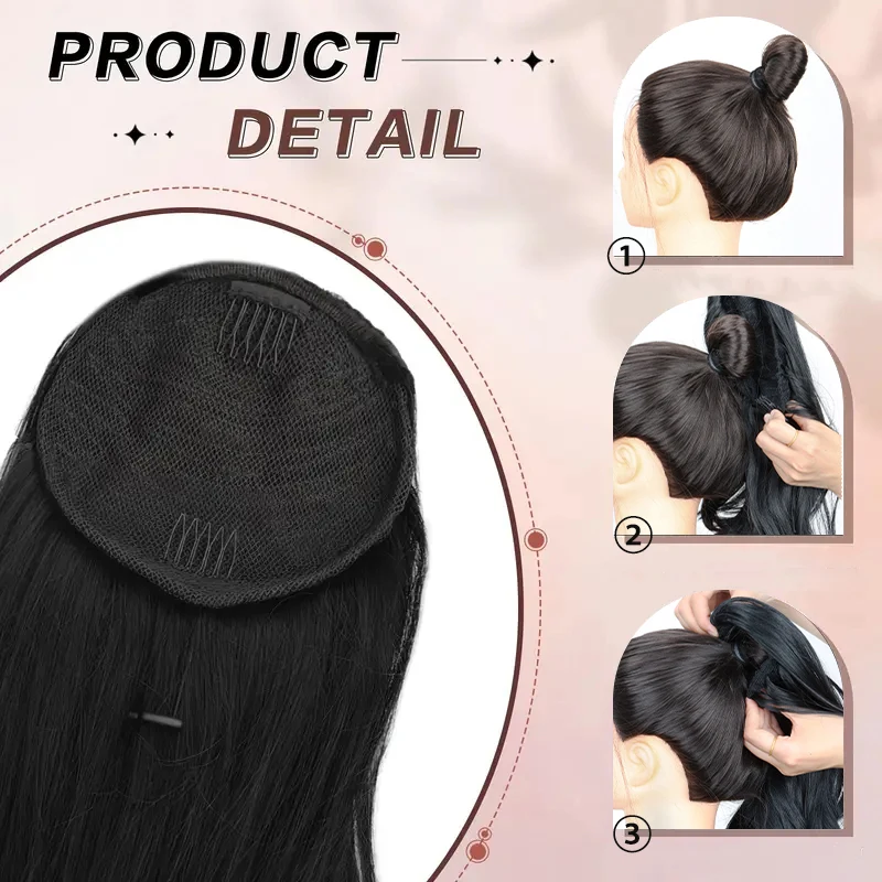 22Inch Synthetic Long Elegant Wavy Curly Layered Ponytail Extension Natural Look Easy Clip-In for Women