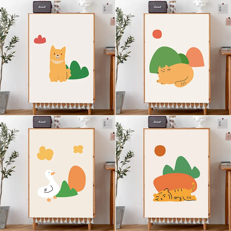 Animal Simple Self-Adhesive Cabinet Short Curtains Dustproof Half-curtain Kitchen Nordic Shelf Wardrobe Cover Curtain Home Decor 2