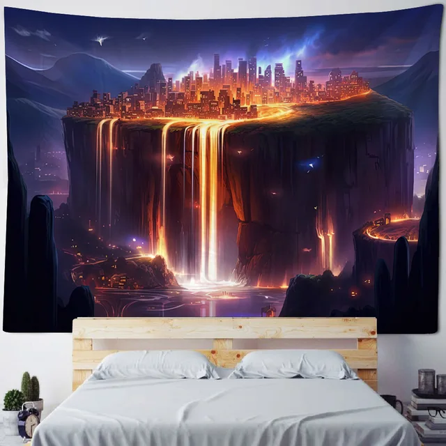 Tapisserie murale suspendue en cascade de rêve colorée, nuit de forêt, paysage de ciel étoilé, décoration de maison, dortoir, salon, chambre à coucher 6