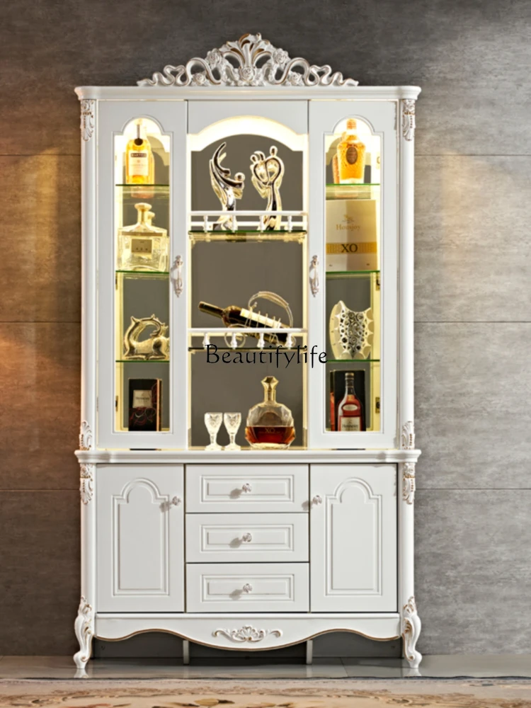 European-Style Wall Home Living Room Glass Display Luxury Curio Cabinet Locker with Door