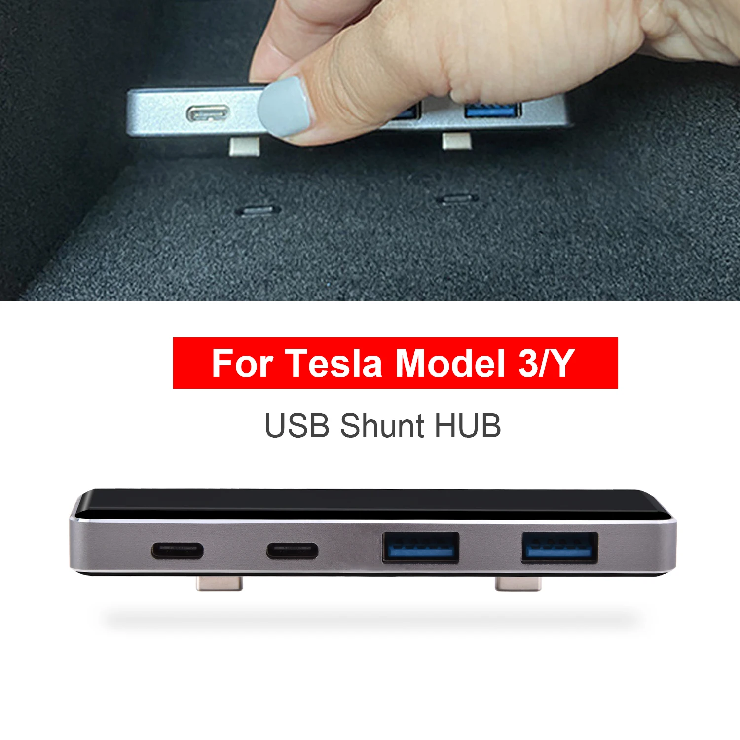 

For Tesla Model 3/Y USB Extender Center Console 4 Ports USB Splitter Hub Conversion Head Charger Car Interior Accessories