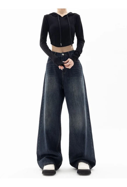 Pantalon à jambes larges Style de rue rétro, Design de Niche, longueur au sol, taille haute, coupe ample, jean amincissant pour femmes 4