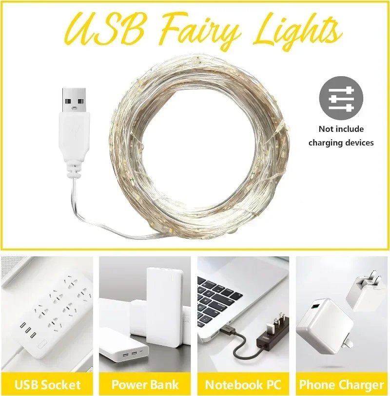 Led string lights decorative lights string lights led fairy lights copper wire USB LED string lights garland fairy string light for holiday Christmas wedding party garden patio lights decoration